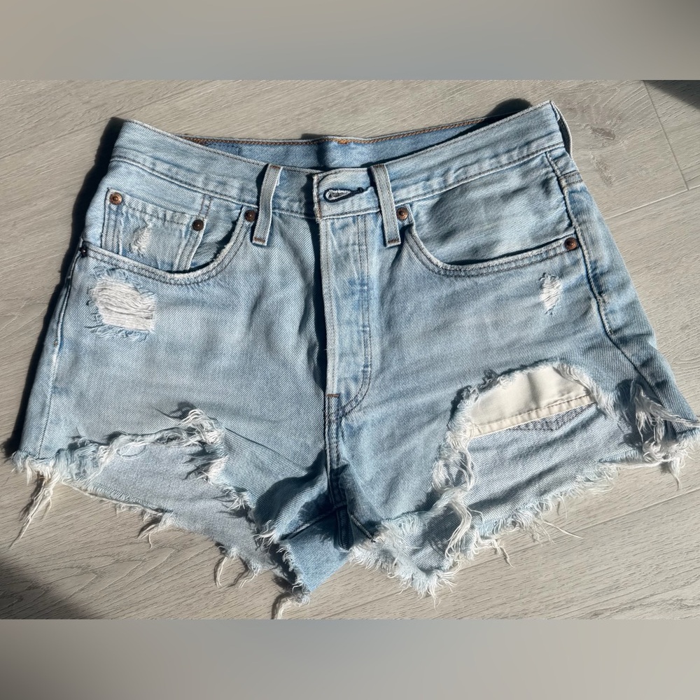 Levi’s Light Blue Distressed Denim Women’s Shorts